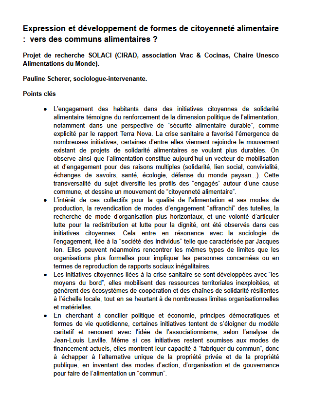 couverture Expression et développement de formes de citoyenneté alimentaire&nbsp;: vers des communs alimentaires&nbsp;?