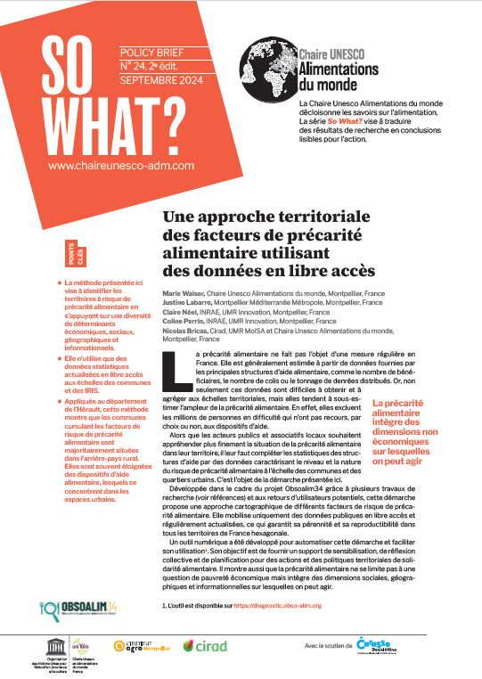 couverture Une approche territoriale des facteurs de précarité alimentaire utilisant des données en libre accès