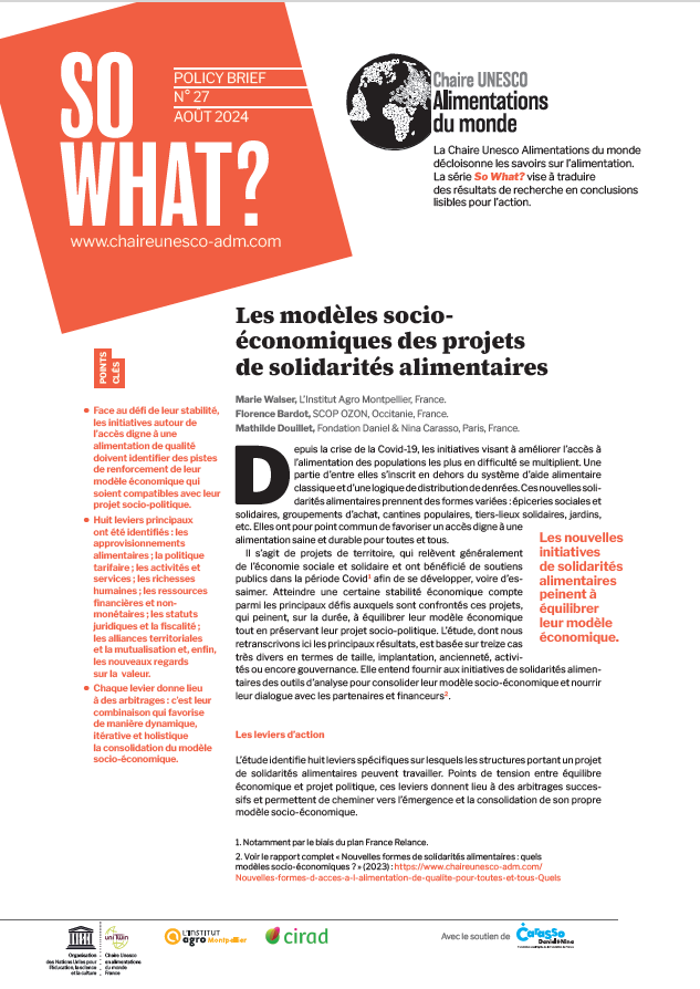 couverture Les modèles socio-économiques des projets de solidarités alimentaires