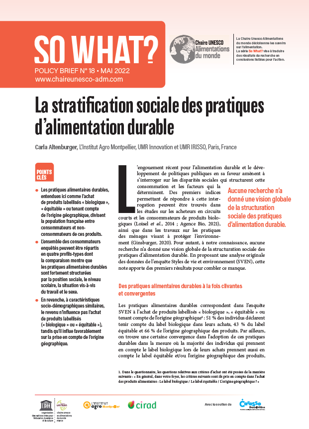 couverture La stratification sociale des pratiques d’alimentation durable