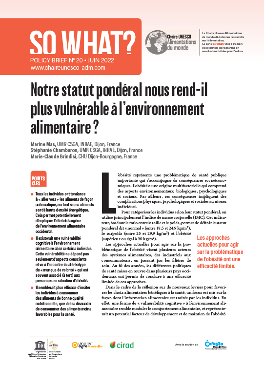 couverture Notre statut pondéral nous rend-il plus&nbsp;vulnérable à&nbsp;l’environnement alimentaire&nbsp;?
