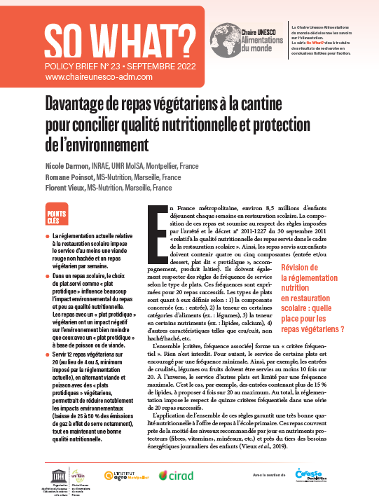 couverture Davantage de repas végétariens à la cantine pour concilier qualité nutritionnelle et protection de l’environnement