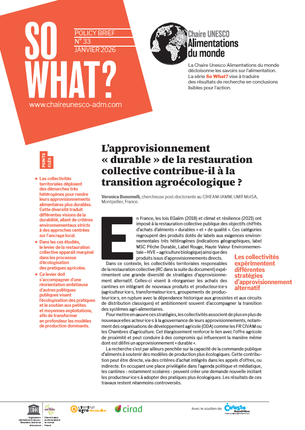 couverture L’approvisionnement « durable » de la restauration collective contribue-il à la transition agroécologique ?